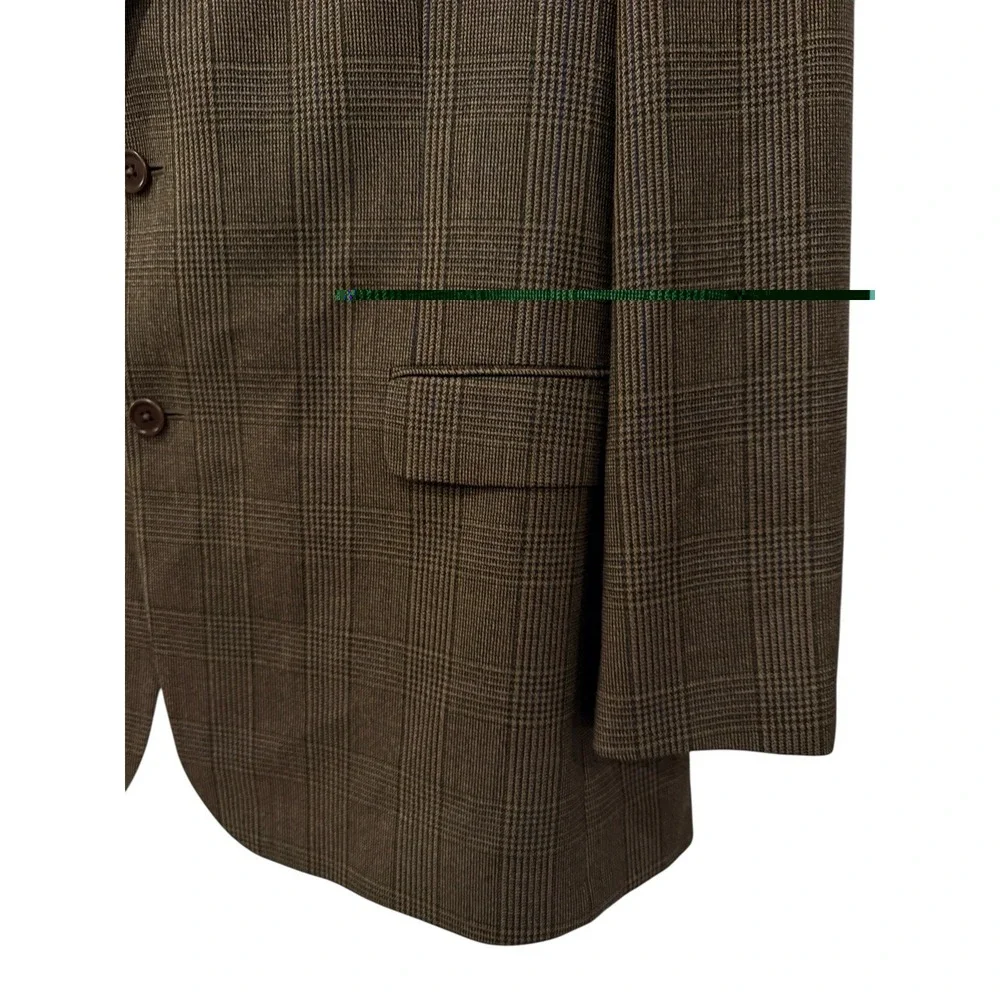 VTG Brooks Brothers Blazer 46L LONG Wool Brown Glen Plaid Sport Coat‎